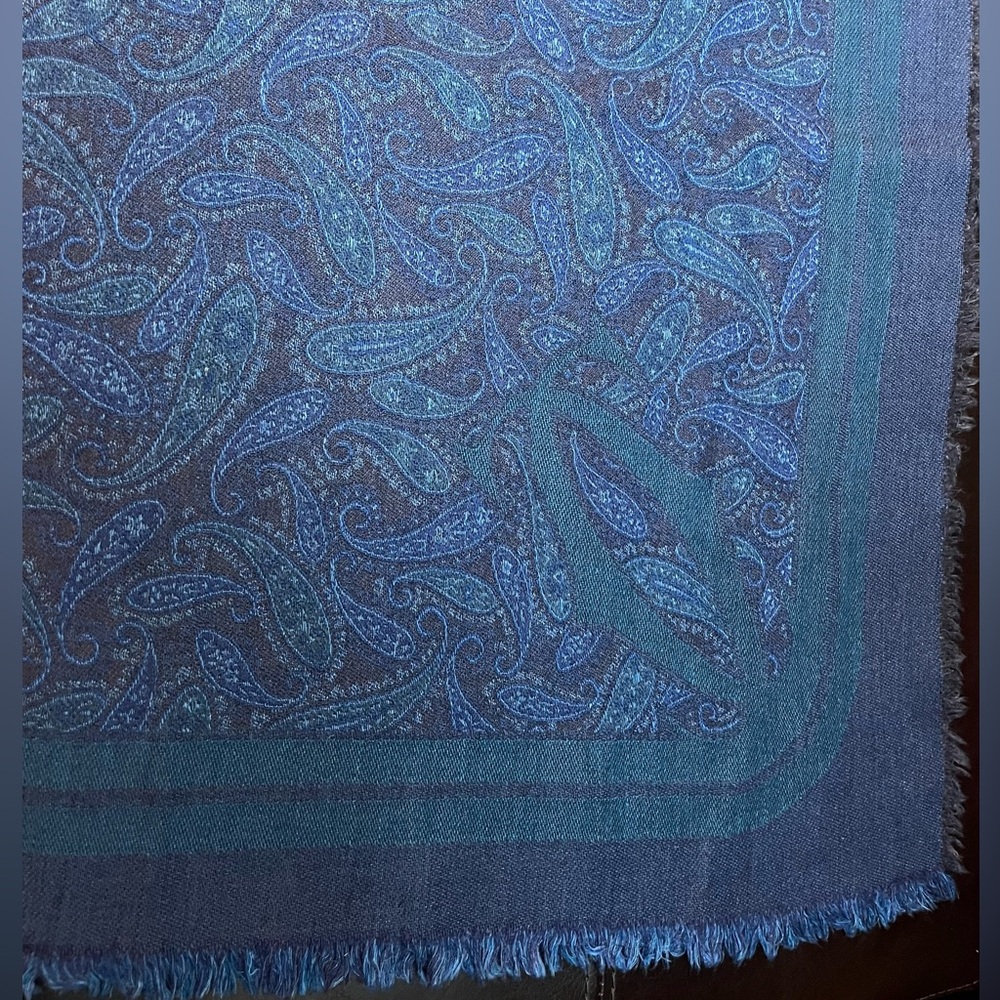 Vintage Cartier Blue Paisley Oversized Shawl